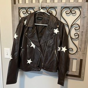 Zenana brown/white star leather jacket. No tags/never worn.